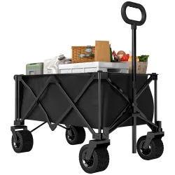 Carrito de Jardín Plegable con Ruedas Grandes Todo Terreno y Mango Ajustable Carga 100 kg para Campaña Compra Negro - Ogal.Es