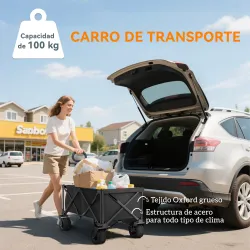 Carrito de Jardín Plegable con Ruedas Grandes Todo Terreno y Mango Ajustable Carga 100 kg para Campaña Compra Negro - Ogal.Es