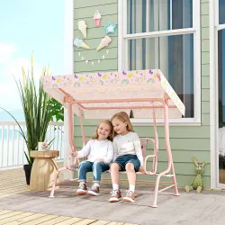 Columpio de Jardín Exterior para Niños de +3 Años con Toldo Ajustable Arnés de Seguridad 112x75x120 cm Rosa - Ogal.Es