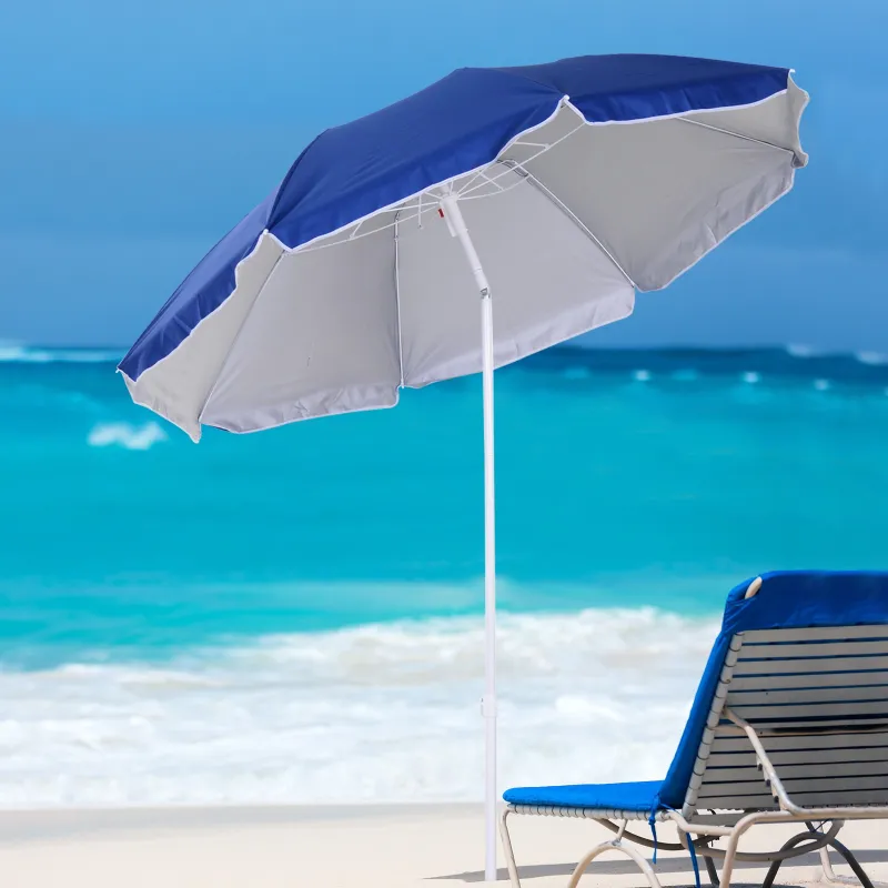 Sombrilla de Playa Ajustable con Mástil de Metal Toldo Inclinable Protección UV y Bolsa de Transporte Ø160x205 c... - Ogal.Es