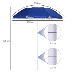 Sombrilla de Playa Ajustable con Mástil de Metal Toldo Inclinable Protección UV y Bolsa de Transporte Ø160x205 c... - Ogal.Es