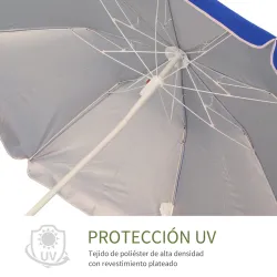 Sombrilla de Playa Ajustable con Mástil de Metal Toldo Inclinable Protección UV y Bolsa de Transporte Ø160x205 c... - Ogal.Es