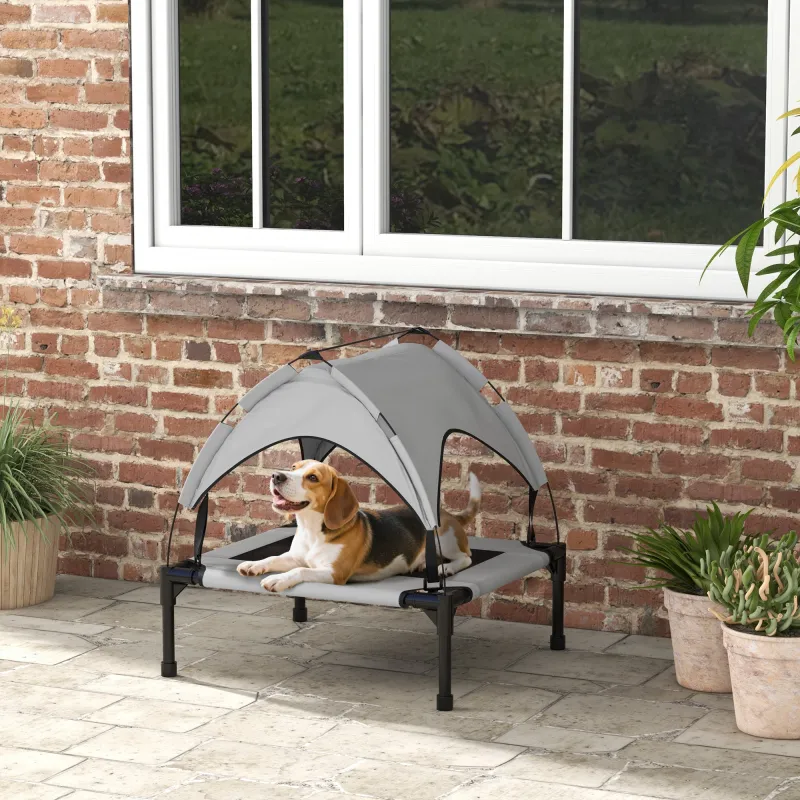 Cama para Perros Elevada con Toldo Marco de Acero y Bolsa de Transporte para Interior y Exterior 76x61x69,5 cm Gris - Ogal.Es
