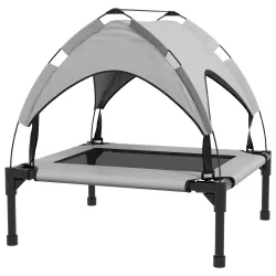 Cama para Perros Elevada con Toldo Marco de Acero y Bolsa de Transporte para Interior y Exterior 76x61x69,5 cm Gris - Ogal.Es