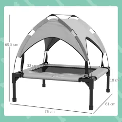 Cama para Perros Elevada con Toldo Marco de Acero y Bolsa de Transporte para Interior y Exterior 76x61x69,5 cm Gris - Ogal.Es
