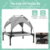 Cama para Perros Elevada con Toldo Marco de Acero y Bolsa de Transporte para Interior y Exterior 76x61x69,5 cm Gris - Ogal.Es