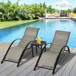 Set de 2 Tumbonas Jardín Exterior con Mesa Auxiliar de Vidrio Templado Tumbonas con Reposabrazos para Patio Terr... - Ogal.Es