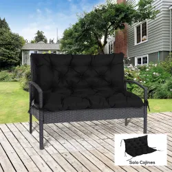 Cojín para Banco con Respaldo 100x98x8 cm de 2 Plazas con Cordones de Fijación para Jardín Terraza Balcón Exteri... - Ogal.Es