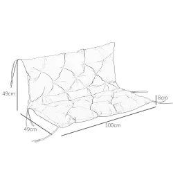 Cojín para Banco con Respaldo 100x98x8 cm de 2 Plazas con Cordones de Fijación para Jardín Terraza Balcón Exteri... - Ogal.Es