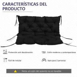 Cojín para Banco con Respaldo 100x98x8 cm de 2 Plazas con Cordones de Fijación para Jardín Terraza Balcón Exteri... - Ogal.Es
