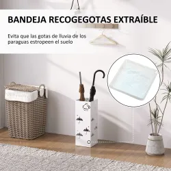 Paragüero de Acero con Bandeja Recoge Gotas Ganchos para Paraguas Plegables y Diseño Decorativo 15,5x15,5x41 cm ... - Ogal.Es