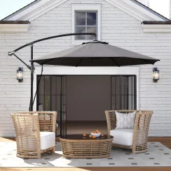 Parasol de Jardín Excéntrico Sombrilla con Funda para Sombrilla Protección UV 50+ y Base Cruzada Ø290x243 cm Gri... - Ogal.Es
