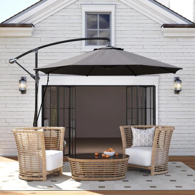 Parasol de Jardín Excéntrico Sombrilla con Funda para Sombrilla Protección UV 50+ y Base Cruzada Ø290x243 cm Gri... - Ogal.Es