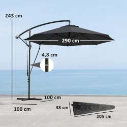 Parasol de Jardín Excéntrico Sombrilla con Funda para Sombrilla Protección UV 50+ y Base Cruzada Ø290x243 cm Gri... - Ogal.Es
