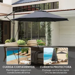 Parasol de Jardín Excéntrico Sombrilla con Funda para Sombrilla Protección UV 50+ y Base Cruzada Ø290x243 cm Gri... - Ogal.Es