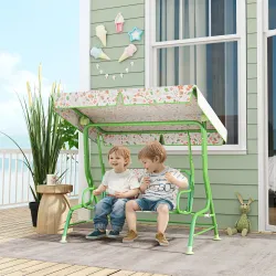 Columpio de Jardín Exterior para Niños de +3 Años con Toldo Ajustable Arnés de Seguridad 112x75x120 cm Verde - Ogal.Es
