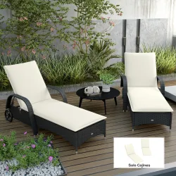 2 Cojines para Tumbonas de Jardín con Protección UV Resistentes a Salpicaduras 193x58x6 cm Crema - Ogal.Es