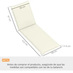 2 Cojines para Tumbonas de Jardín con Protección UV Resistentes a Salpicaduras 193x58x6 cm Crema - Ogal.Es