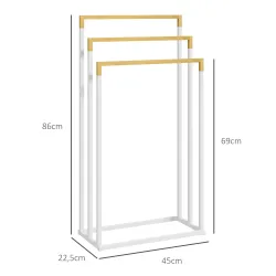 Toallero de Pie Escalonado con 3 Barras de Bambú y Marco de Acero para Baño Lavadero 45x22,5x86 cm Blanco y Natural - Ogal.Es