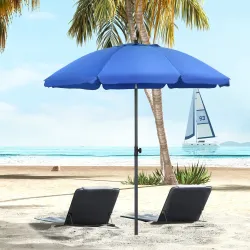 Sombrilla de Playa con Protección UV50+ Mástil de Ø32 mm y Toldo Ajustable Ø180x209 cm Azul - Ogal.Es