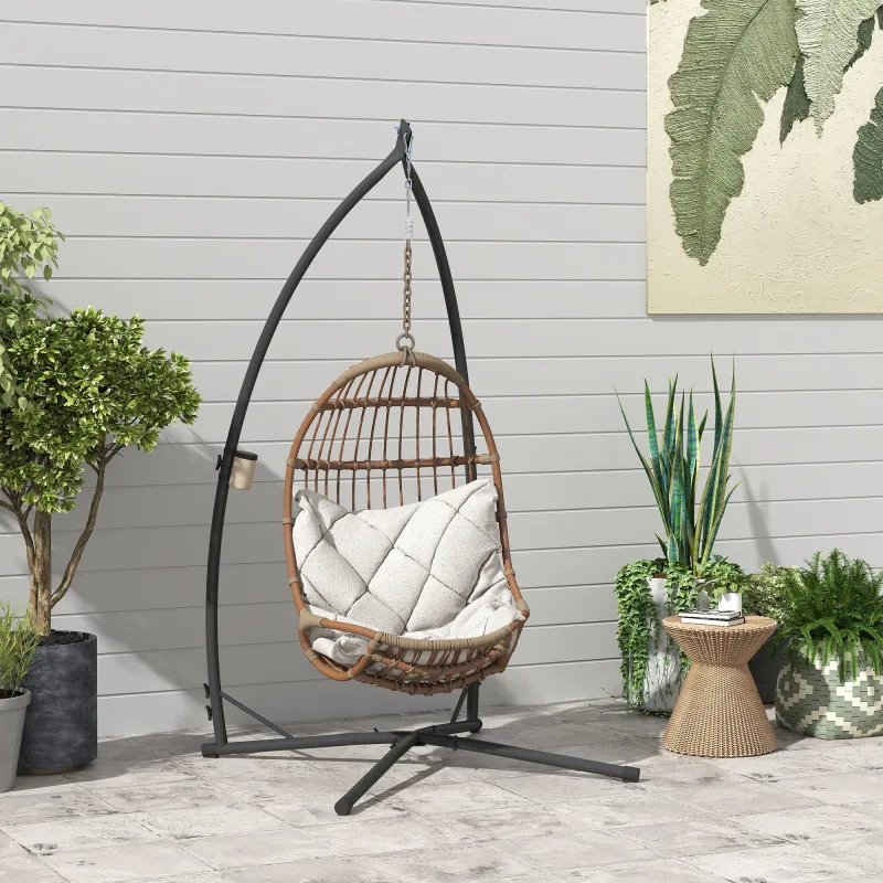 Soporte para Silla Colgante con Estructura de Acero Base Estable y Portavaso para Patio Jardín Balcón Negro - Ogal.Es