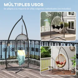 Soporte para Silla Colgante con Estructura de Acero Base Estable y Portavaso para Patio Jardín Balcón Negro - Ogal.Es