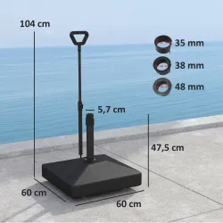 Base para Sombrilla Cuadrada con Ruedas y Asa Rellenable con Agua o Arena Soporte de HDPE 60x60x104 cm Negro - Ogal.Es