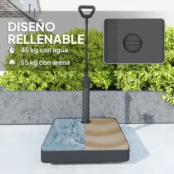 Base para Sombrilla Cuadrada con Ruedas y Asa Rellenable con Agua o Arena Soporte de HDPE 60x60x104 cm Negro - Ogal.Es