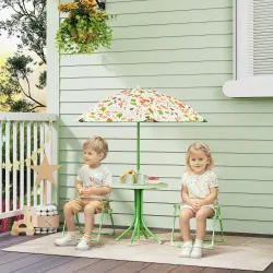 Conjunto Infantil de Jardín Plegable con 2 Sillas Mesa y Sombrilla Ajustable para Niños de 2 a 5 Años Verde - Ogal.Es