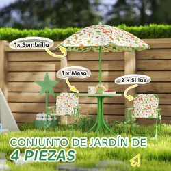 Conjunto Infantil de Jardín Plegable con 2 Sillas Mesa y Sombrilla Ajustable para Niños de 2 a 5 Años Verde - Ogal.Es