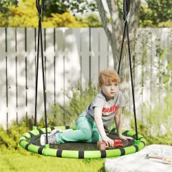 Columpio Infantil Redondo de 100 cm para Jardín con Altura Ajustable y Soporte de 150 kg Ø100x180 cm Negro y Verde - Ogal.Es