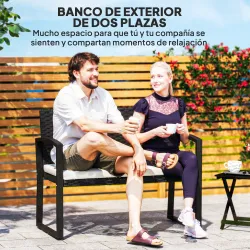 Banco de Ratán Sintético para 2 Personas 103x58x78 cm con Cojín Respaldo Inclinado y Estructura de Acero Galvani... - Ogal.Es