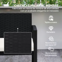 Banco de Ratán Sintético para 2 Personas 103x58x78 cm con Cojín Respaldo Inclinado y Estructura de Acero Galvani... - Ogal.Es