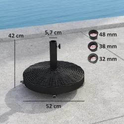 Base para Sombrilla Pesada de 25 kg con Ruedas para Sombrillas de hasta Ø3 m y Postes de 32-48 mm Ø52x42 cm Negro - Ogal.Es