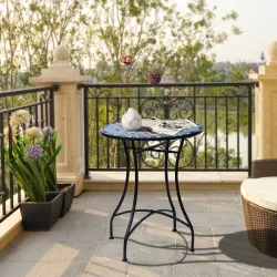 Mesa Auxiliar Redonda de Jardín Ø60x71 cm con Encimera de Mosaico Decorativo para Exterior y Capacidad de 100 kg - Ogal.Es