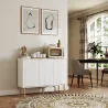 Aparador de Salón con Estante Ajustable Aparador de 3 Puertas Acanaladas 107x35x80 cm Blanco - Ogal.Es