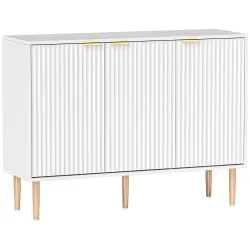 Aparador de Salón con Estante Ajustable Aparador de 3 Puertas Acanaladas 107x35x80 cm Blanco - Ogal.Es