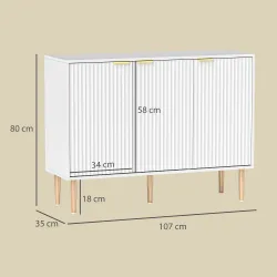 Aparador de Salón con Estante Ajustable Aparador de 3 Puertas Acanaladas 107x35x80 cm Blanco - Ogal.Es