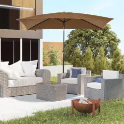 Sombrilla de Aluminio 198x294x255 Parasol Rectangular de Jardín Inclinable con Manivela y Poste Desmontable Café - Ogal.Es