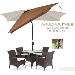 Sombrilla de Aluminio 198x294x255 Parasol Rectangular de Jardín Inclinable con Manivela y Poste Desmontable Café - Ogal.Es