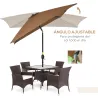Sombrilla de Aluminio 198x294x255 Parasol Rectangular de Jardín Inclinable con Manivela y Poste Desmontable Café - Ogal.Es
