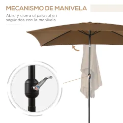 Sombrilla de Aluminio 198x294x255 Parasol Rectangular de Jardín Inclinable con Manivela y Poste Desmontable Café - Ogal.Es