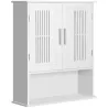 Armario de Pared para Baño Multiusos con Estante Ajustable Puertas de Listones y Compartimento 60x20x70 cm Blanco - Ogal.Es