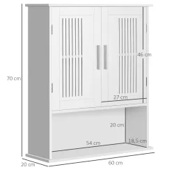 Armario de Pared para Baño Multiusos con Estante Ajustable Puertas de Listones y Compartimento 60x20x70 cm Blanco - Ogal.Es