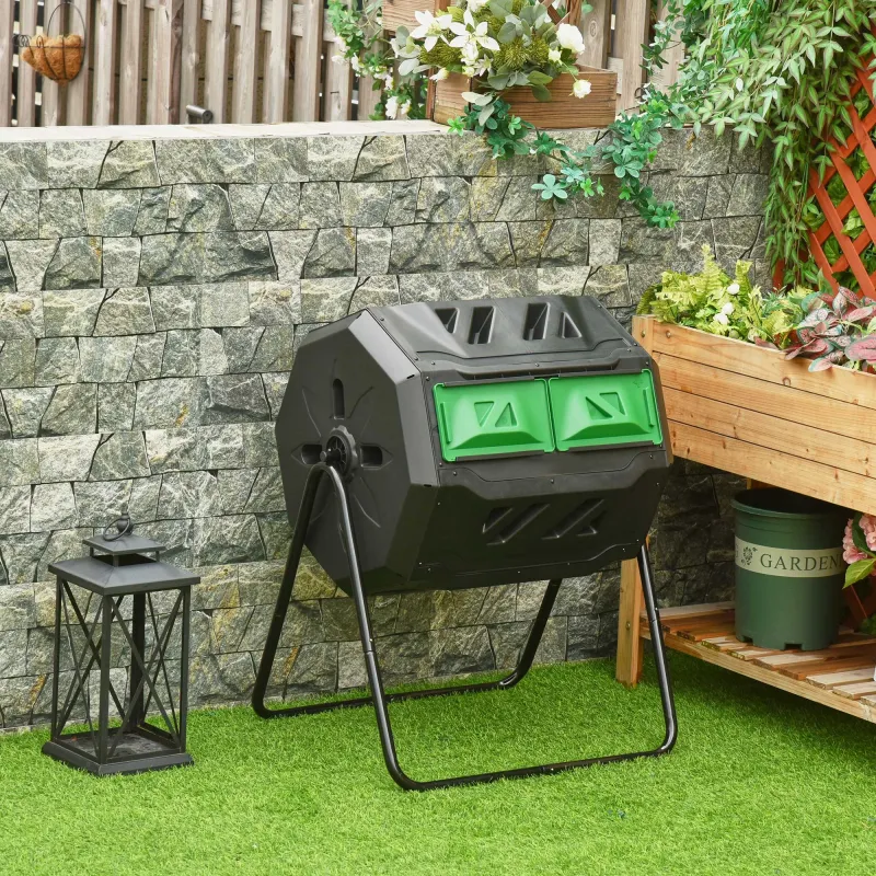 Compostador Giratorio 160L con Sistema de Ventilación y Patas de Acero para Compostaje de Residuos Orgánicos 71x... - Ogal.Es