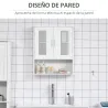 Armario de Pared para Baño Multiusos con Estante Ajustable Puertas de Listones y Compartimento 60x20x70 cm Blanco - Ogal.Es