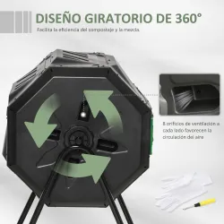 Compostador Giratorio 160L con Sistema de Ventilación y Patas de Acero para Compostaje de Residuos Orgánicos 71x... - Ogal.Es