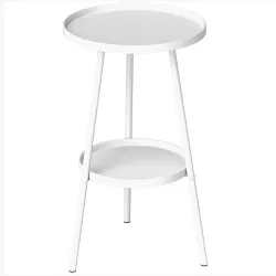 Mesa de Jardín Redonda de 2 Niveles con Bordes Elevados Bandeja Inferior para Exterior e Interior Ø32x51 cm Blanco - Ogal.Es