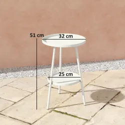 Mesa de Jardín Redonda de 2 Niveles con Bordes Elevados Bandeja Inferior para Exterior e Interior Ø32x51 cm Blanco - Ogal.Es