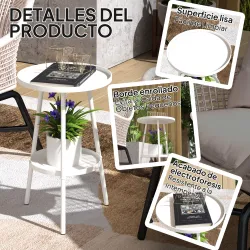 Mesa de Jardín Redonda de 2 Niveles con Bordes Elevados Bandeja Inferior para Exterior e Interior Ø32x51 cm Blanco - Ogal.Es